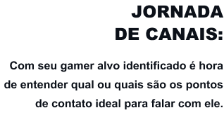 Jornada de Canais: Com seu gamer alvo identificado é hora de entender qual ou quais são os pontos de contato ideal para falar com ele.